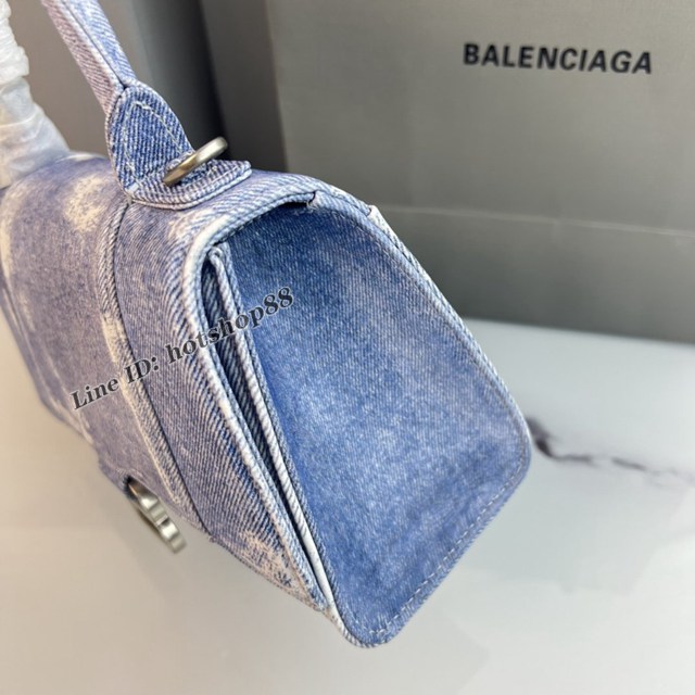 Balenciaga專櫃爆款 巴黎世家牛仔藍Hourglass牛皮牛仔印花沙漏包 fyj2024